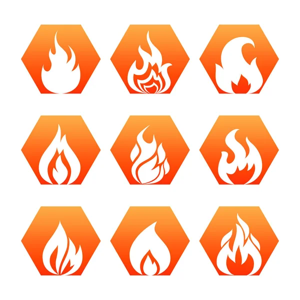 White fire flame on colorful backdrop - fire flame icons set vector