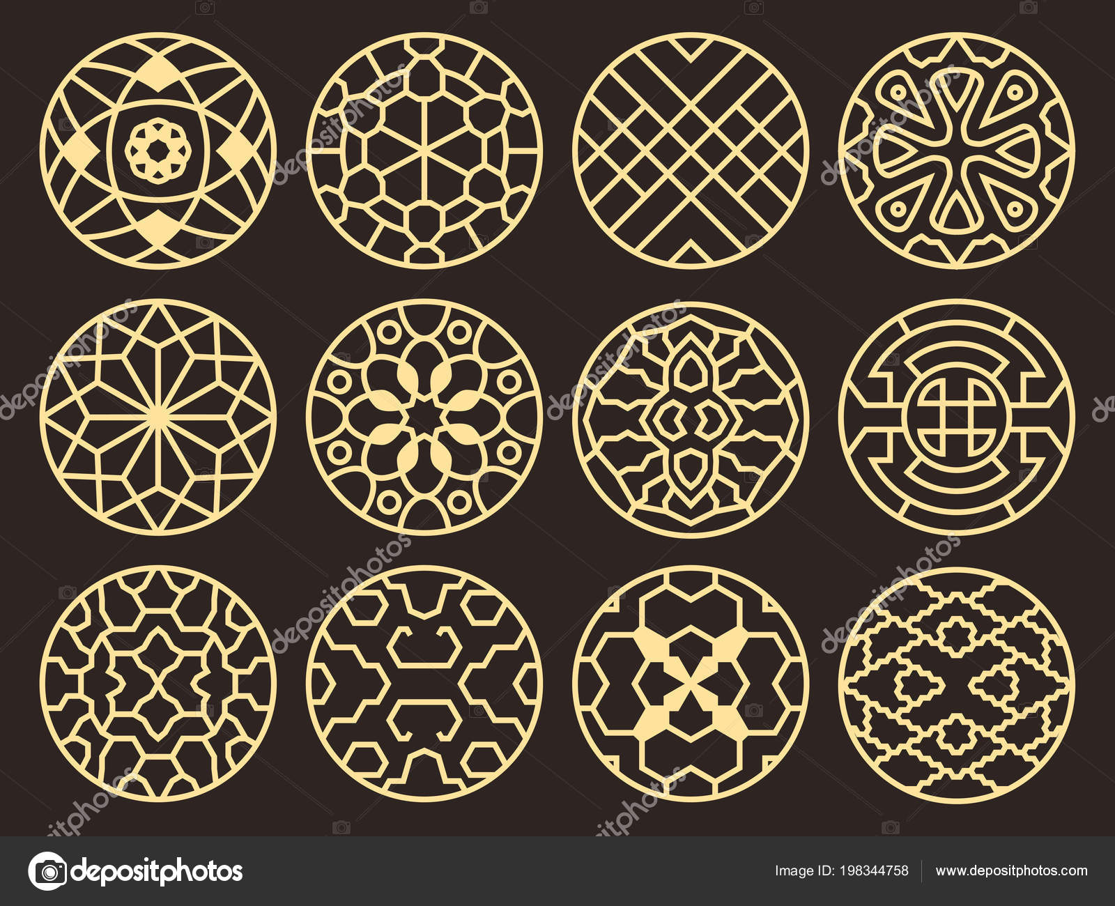 Korean And Chinese Traditional Vector Ancient Buddhist Patterns, Ornaments And Korean And Chinese Traditional Vector Ancient Buddhist Patterns, Ornaments And