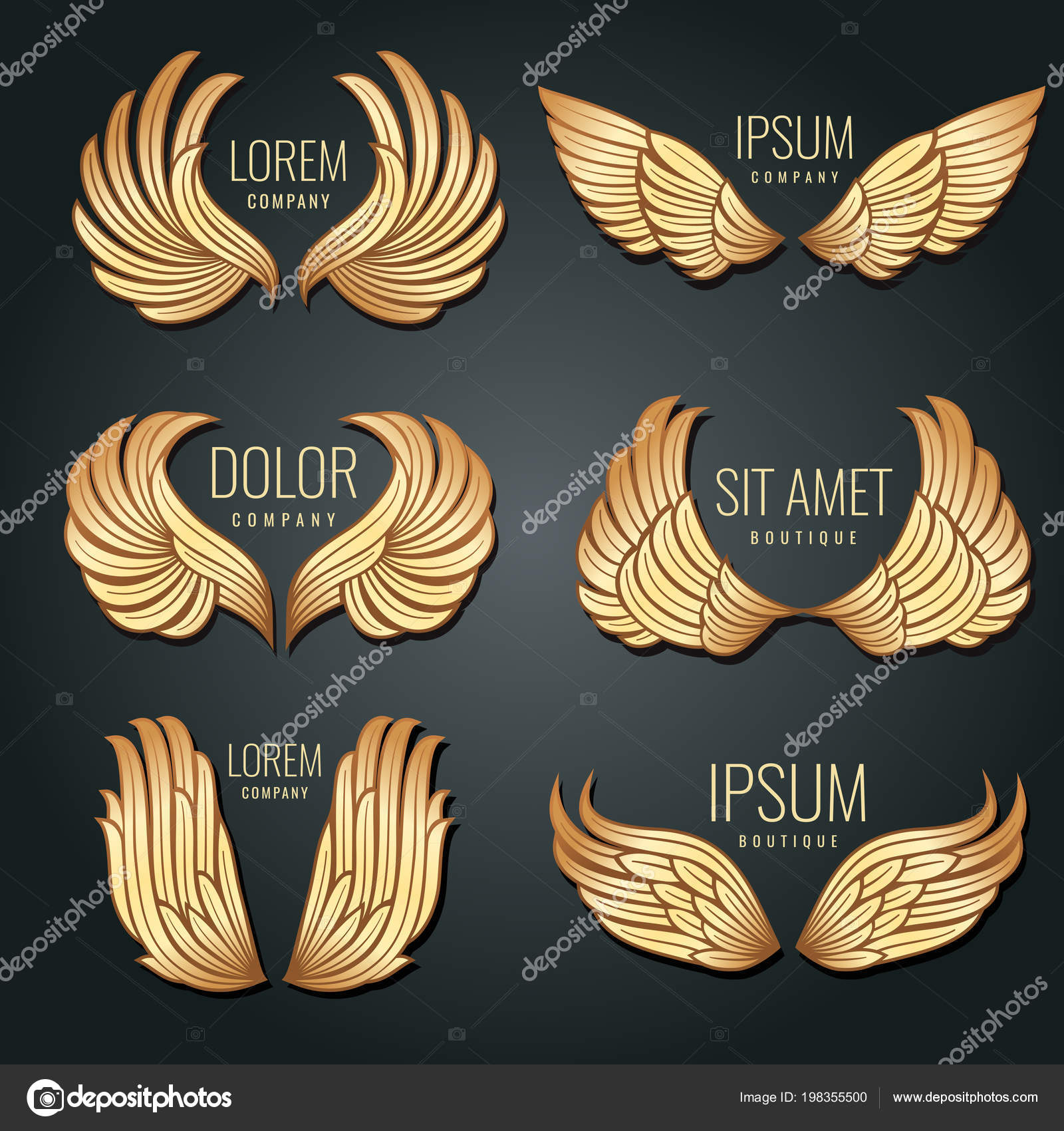 Golden Wing Logo Vector Set Angels And Bird Elite Gold
