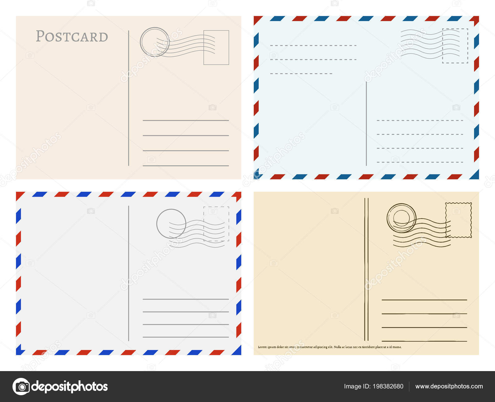 Travel postcard templates. Greetings post cards backside vector Throughout Post Cards Template