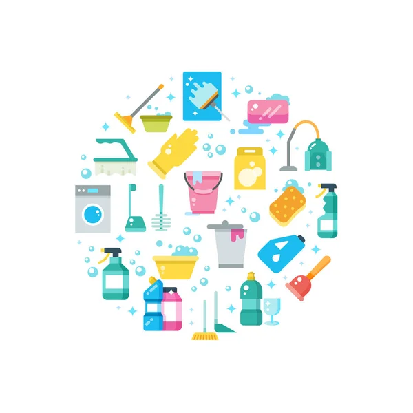 Clean house concept with cleaning and washing tools vector icons