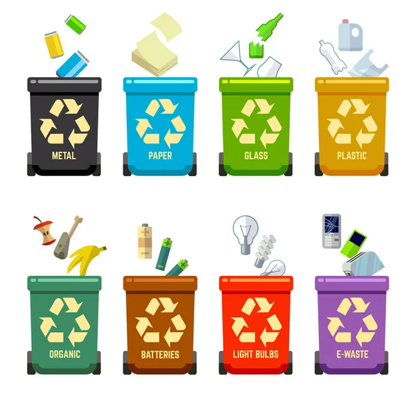 Colored recycle waste bins — Stock Vector © royalty 128947804