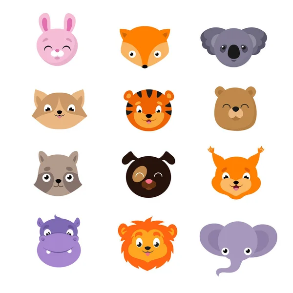 Cute baby animal faces vector set