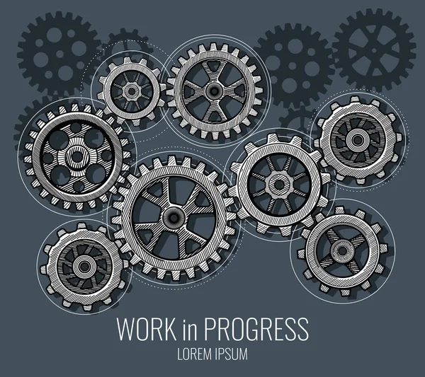 Business teamwork and communication vector concept with hand drawn gears. Abstract technology vector background with sketch cog wheels