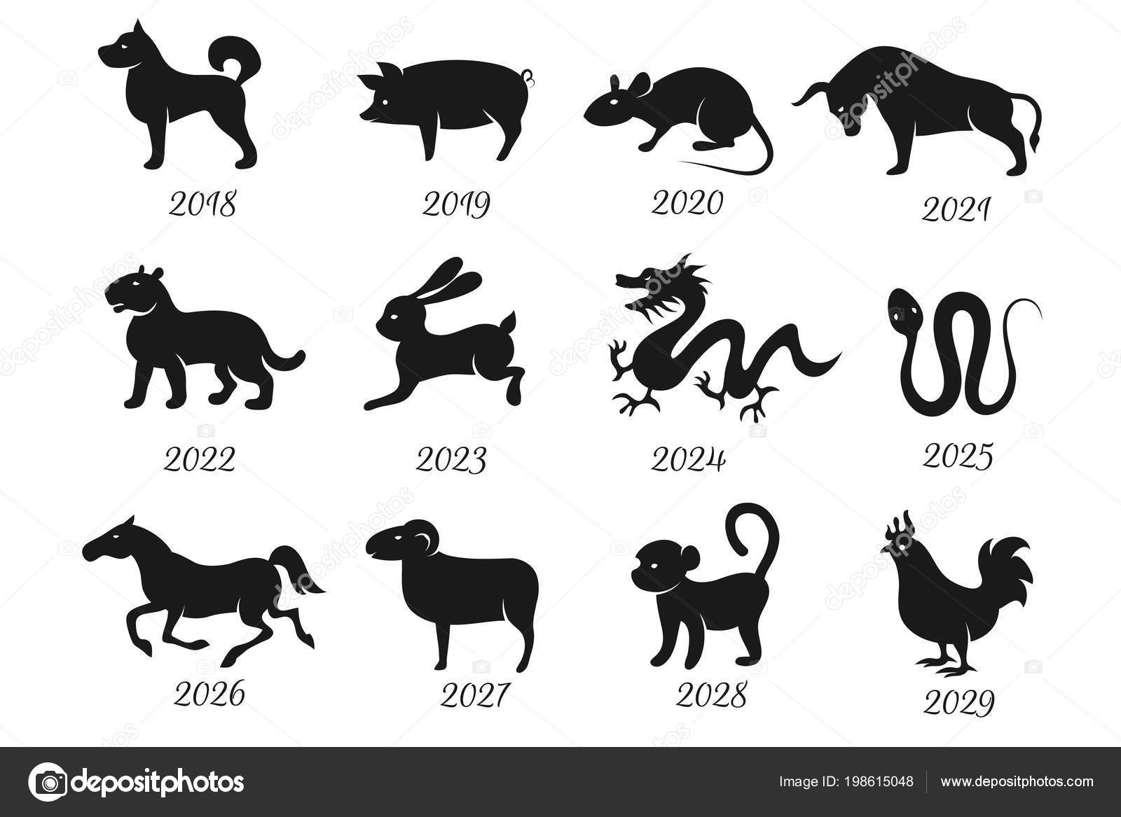 Horóscopo chino animales del zodiaco. Símbolos vectores del año