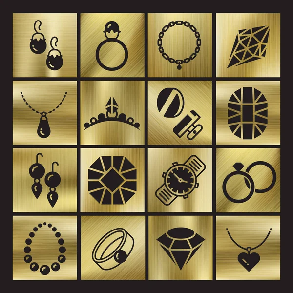 Golgen luxury jewelry icons set