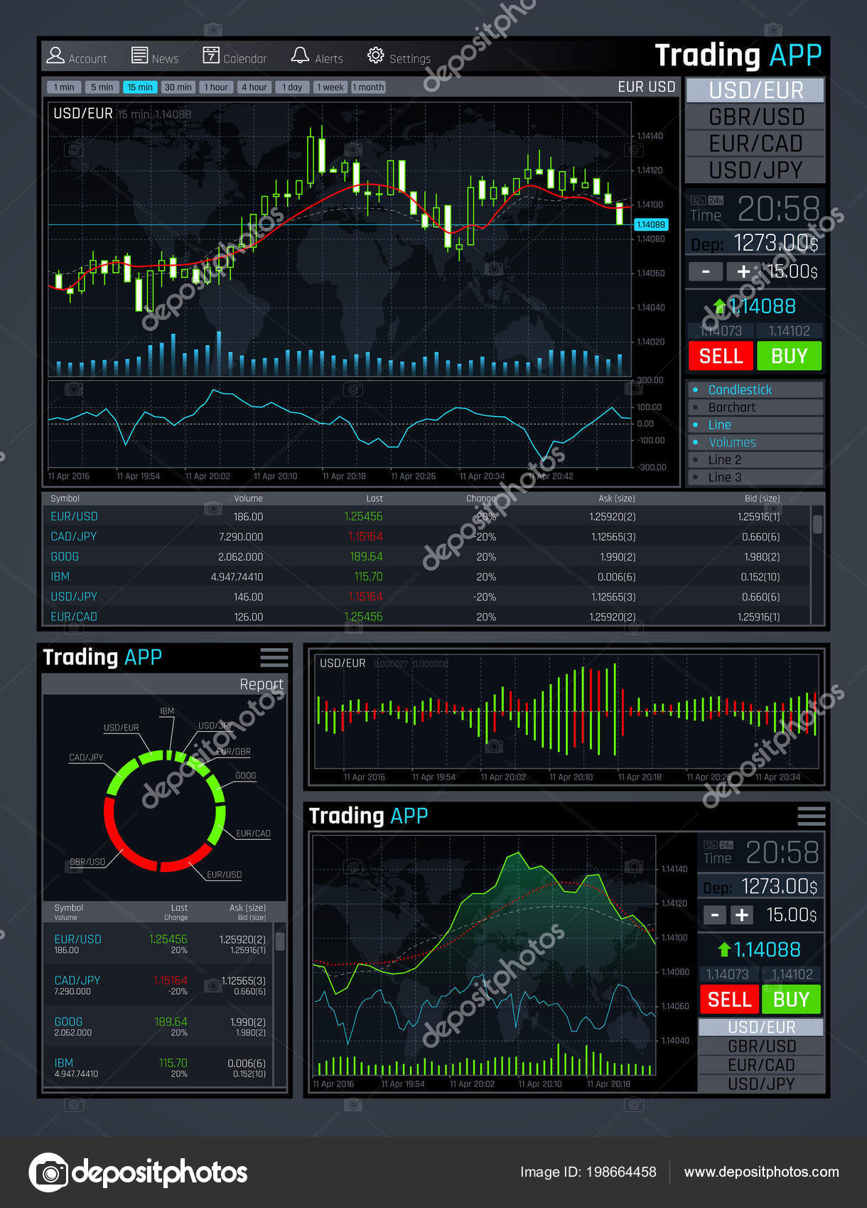 Forex Market App Vector Interface With Business Financial Market - 