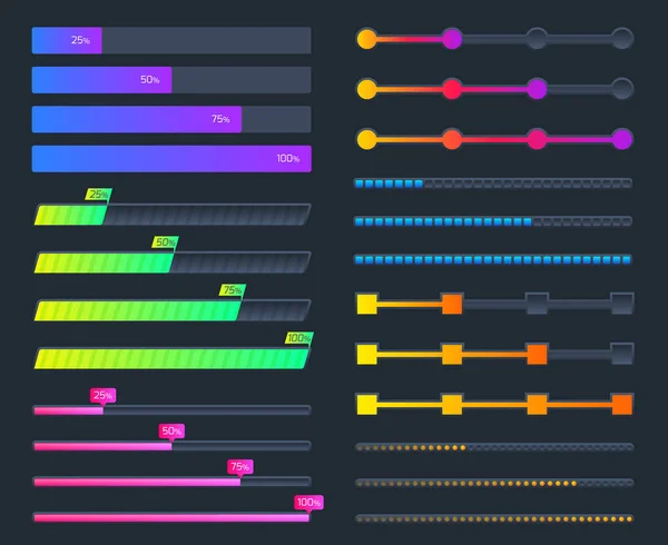 Downloading in progress hud interface elements. Futuristic progress loading bars vector set isolated