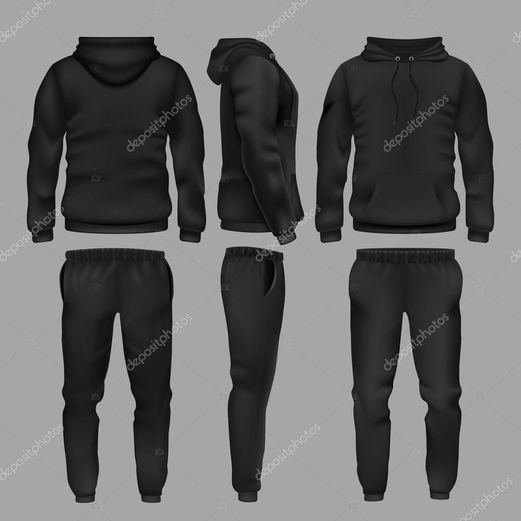 Download Black Man Sportswear Hoodie And Trousers Vector Mockup Isolated Sportswear With Hoodie Male Fashion Clothes Trousers And Sweatpants Illustration 198663012 Larastock