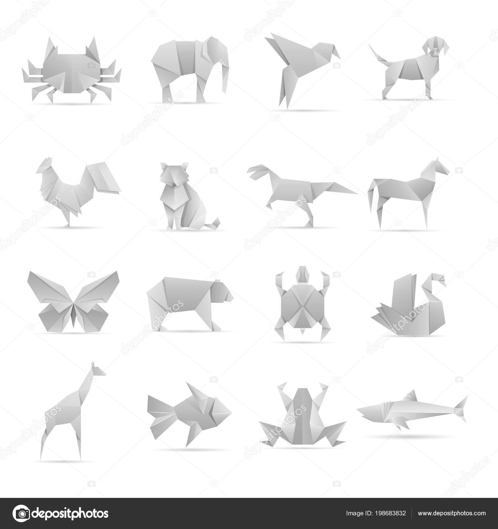 Asiatische Kreative Origami Tiere Vektor Sammlung