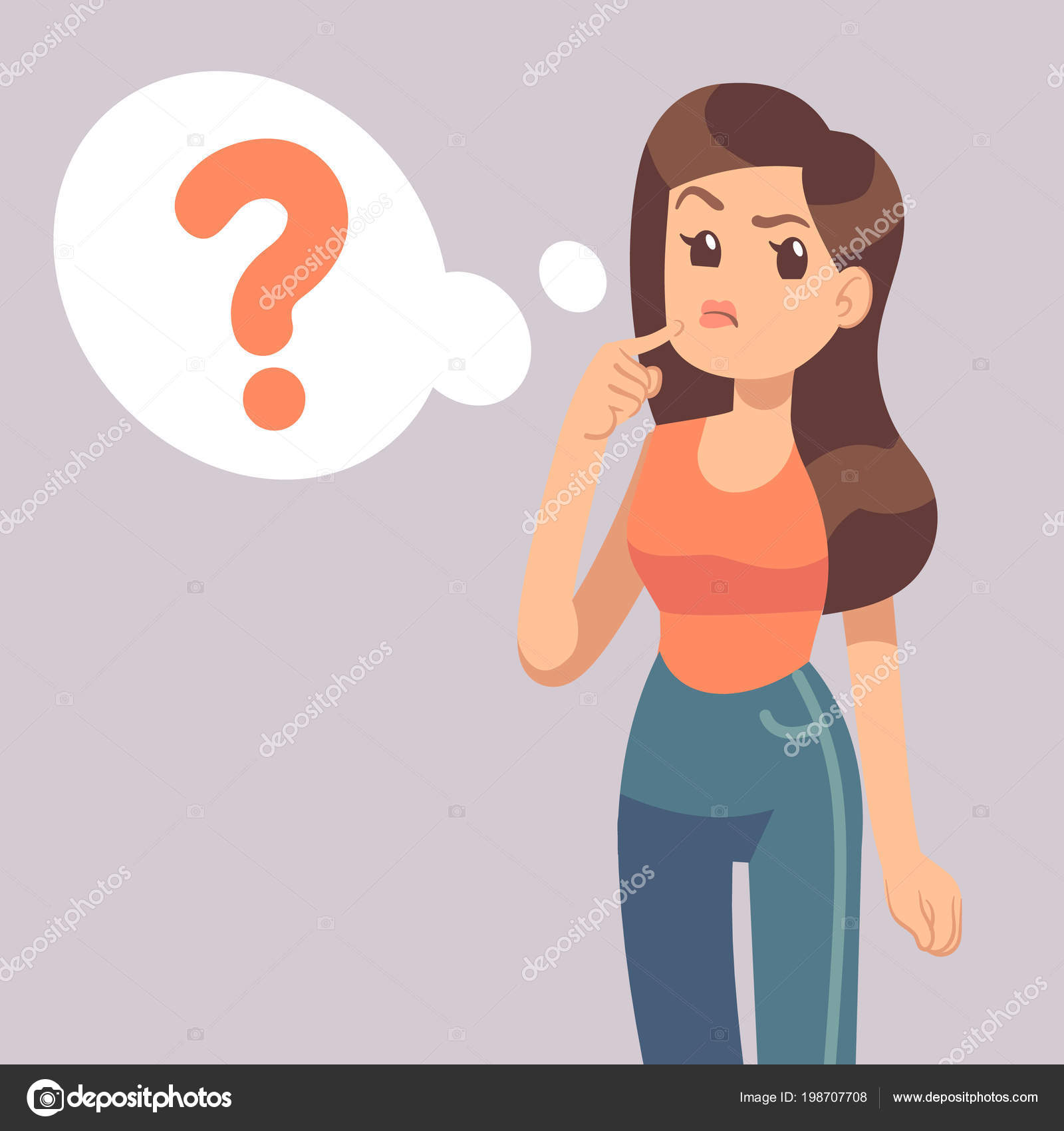 images Pensando Persona Analizando Dibujo dibujos animados joven de pie mujer pensando con signo de interrogacion en pensar burbuja mujer de negocios piensa en la ilustracion del vector