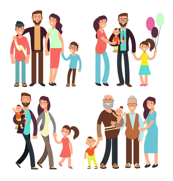 Happy active family cartoon people vector characters