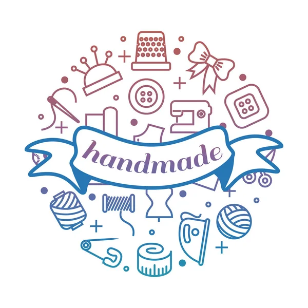 Bright handmade work round concept with line icons and banner