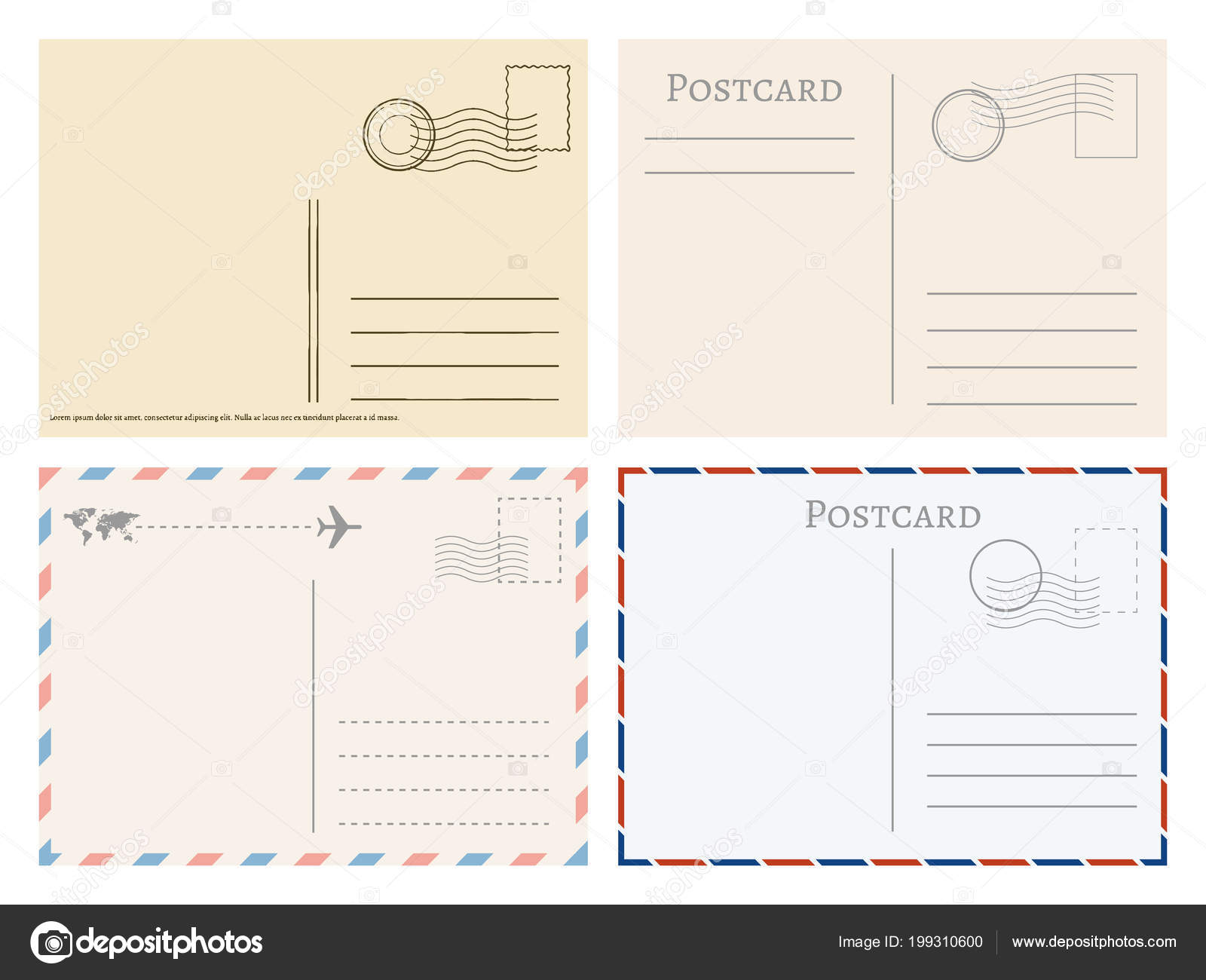 Vintage paper postal cards. Greetings from postcard vector In Post Cards Template