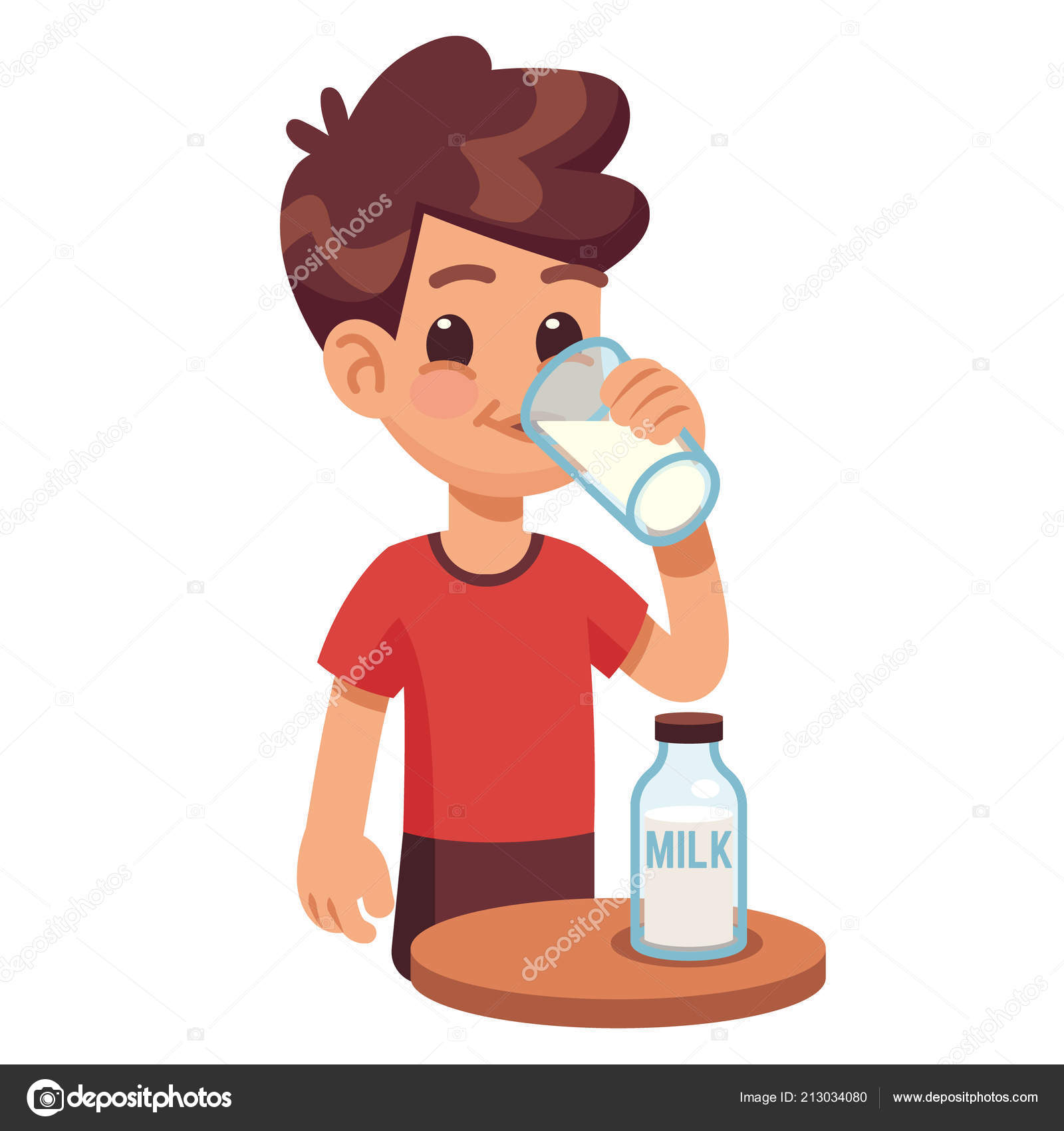 El chico bebe leche. Niño sosteniendo y bebiendo leche en un vaso