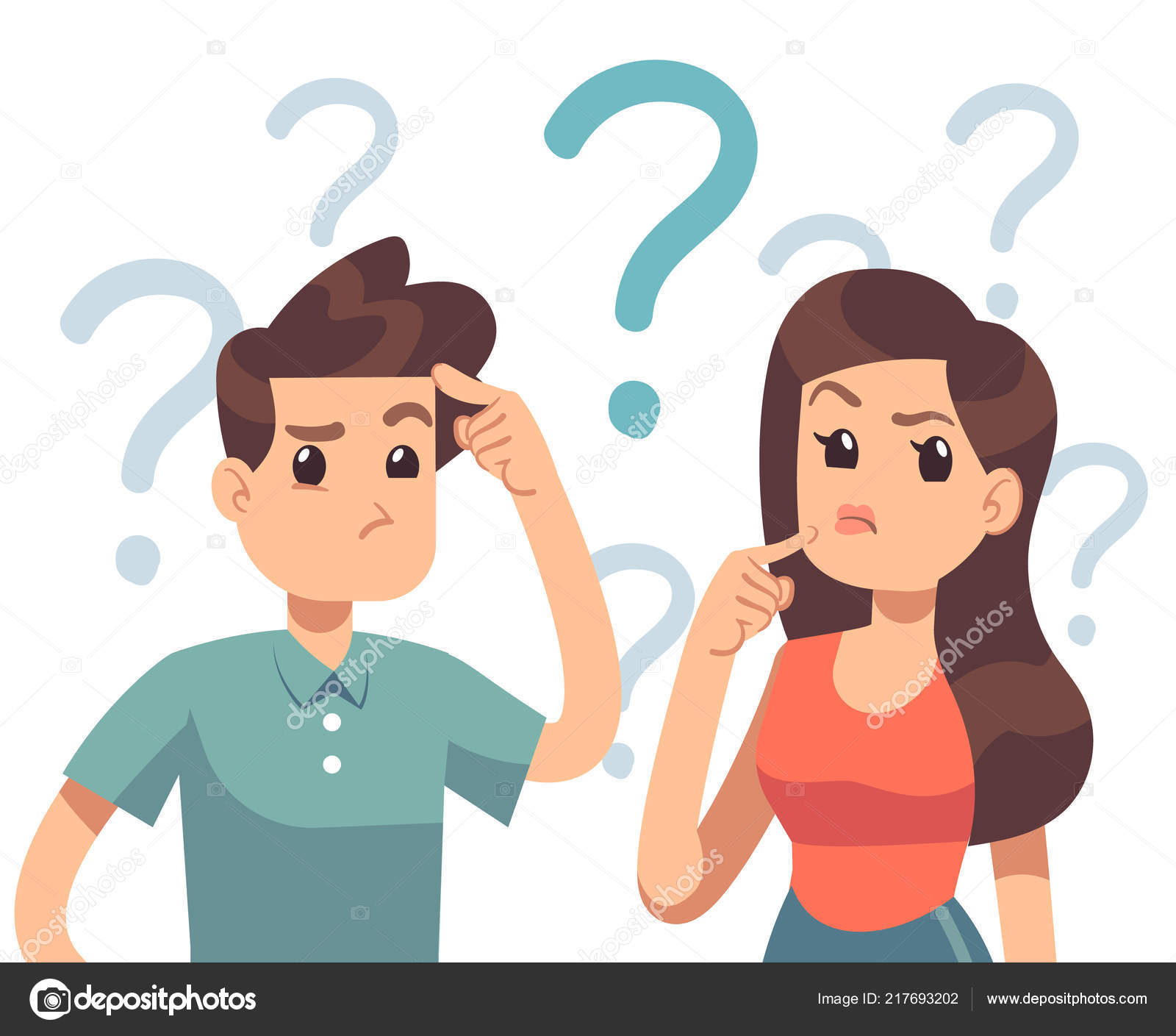 Joven había preocupado par. Pensando juntos los hombres y mujeres confundidas. Personas con ...