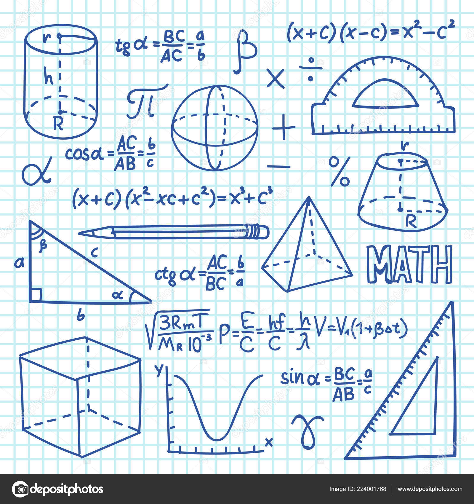 Page De Garde De Maths 5eme Doodle wiskunde en meetkunde concept. Trigonometrische functies