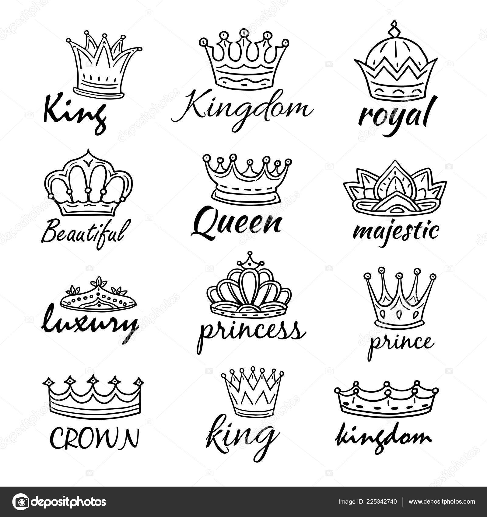 Sketch Crowns Hand Drawn King Queen Crown And Princess Tiara Royalty Vector Doodle Symbols And Majestic Logos Stock Vector Image By C Microone 225342740