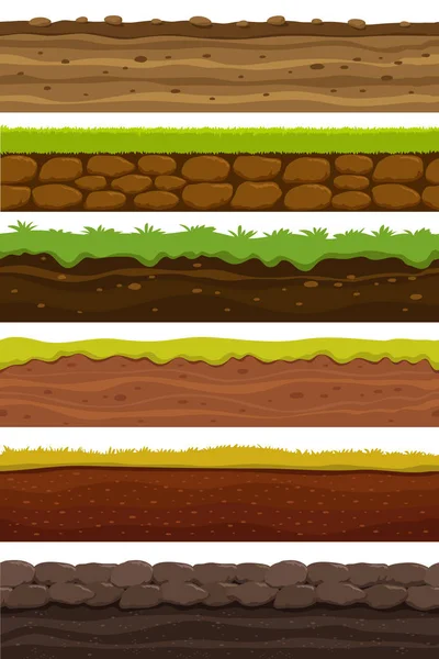 Cartoon seamless grounds. Wide landscape ground. Land and soil for ui game vector collection