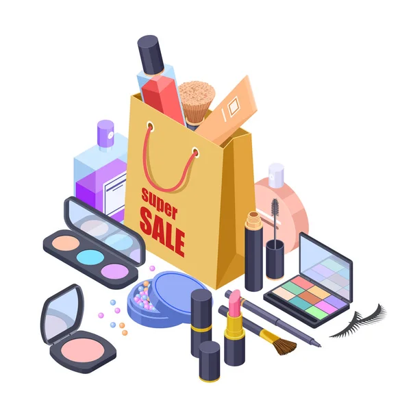 Cosmetic sale shoppig bag vector isometric concept