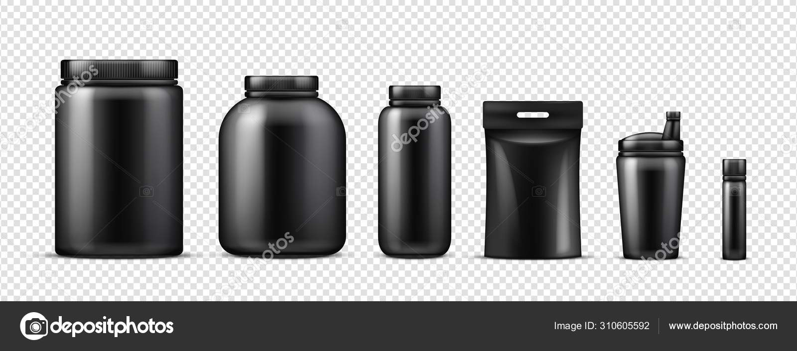 Download Black Protein Bottles Mockup Vector Realistic Sport Nutrition Containers Isolated On Transparent Background Vector Image By C Microone Vector Stock 310605592
