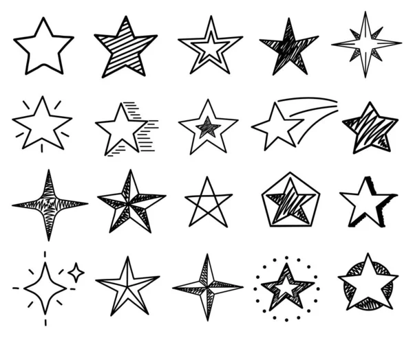 Sketch stars. Cute star shapes, black starburst doodle signs for christmas decoration isolated vector set