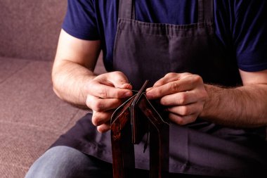 Midilli dikiş dikiş kahverengi cüzdan deri el sanatları işlemin, erkekler terzilik eller