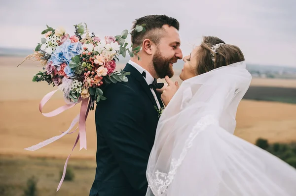 Gyönyörű Fiatal Esküvői Pár Csók — Stock Fotó