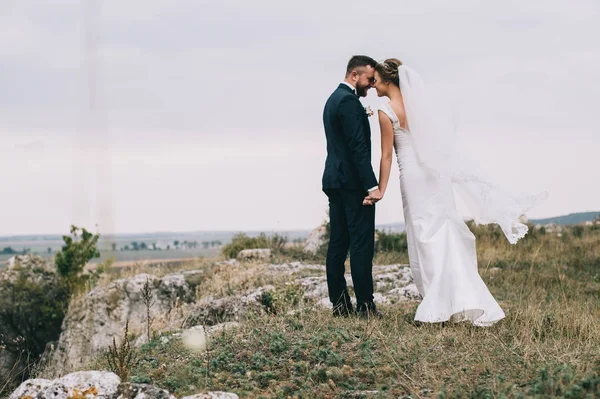 Vackra Glada Unga Bröllop Par Stående Panna Till Pannan — Stockfoto