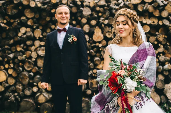 Retrato Hermosa Pareja Joven Día Boda — Foto de Stock