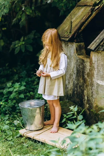 Cute Little Girl Blond Hair Outdoors — Stock Photo, Image