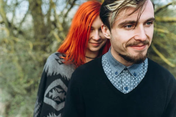 Beautiful Young Couple Posing Outdoors — Stock Photo, Image