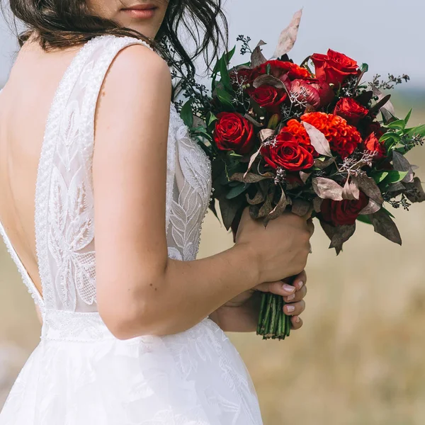 Vestido Noiva Anéis Casamento Buquê Casamento — Fotografia de Stock