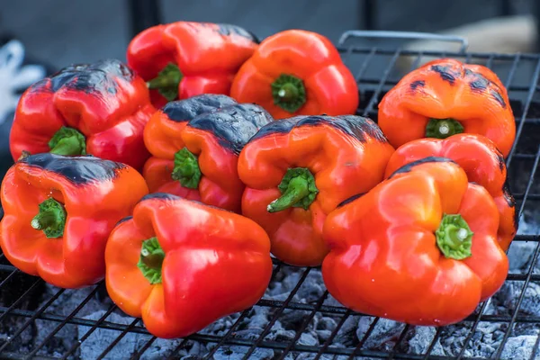 Roasted peppers on the grill