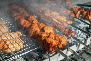 Izgarada marine edilmiş şiş kebap. Shashlik bir Şiş kebap türüdür.