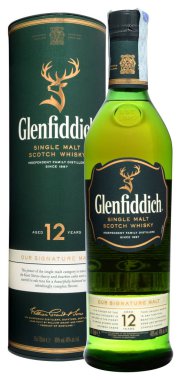 Venedik - Ağustos 2018. Şişe viskisi Glenfiddich 12 yaşında 70cl, %40 Vol.