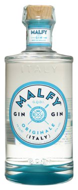 Fonte, Venedik, İtalya - Mayıs 2019. Cin Malfy Orijinal Şişe (İtalya) 70cl, 41%Vol.