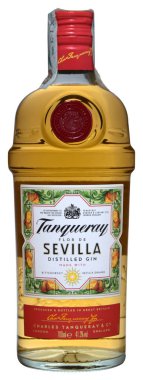 FONTE, VENICE, ITALY - MAY 2019. Bottle of Gin Tanqueray Flor De Sevilla 70cl, 41,3%Vol. clipart