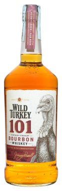 VENICE, ITALY - AUGUST 2019. Bottle of American Bourbon Whiskey Wild Turkey 101 Proof 1 liter, 50,5%Vol. clipart