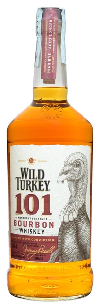 Venezia Agosto 2019 Bottiglia Whisky Americano Bourbon Wild Turkey 101 — Foto Stock