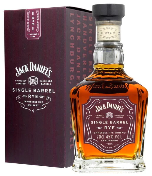 Venedik, İtalya - Ağustos 2019. Amerikan Tennessee Viski Jack Daniel's Tek Namluça Çavdar 70cl, 45% Vol Şişe.