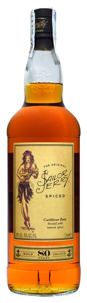 Venedik Talya Eylül 2019 Rom Sailor Jerry Baharatlı Şişe Litre — Stok fotoğraf