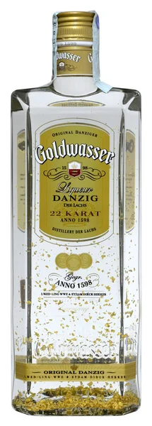 Venedik, İtalya - Eylül 2019 'da. Bir şişe likör Goldwasser 70cl,% 40 Vol.