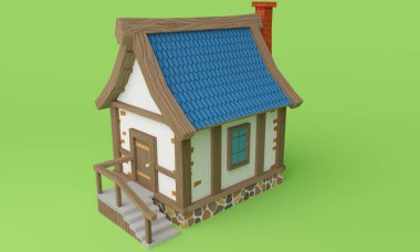 Küçük ahşap evin manzarası. 3d render