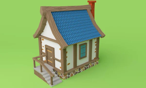 작은 목조 주택의 전망. 3D 렌더링 — 스톡 사진