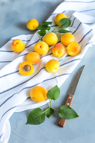 Albaricoques frescos y maduros. Verano, fruta de temporada . —  Fotos de Stock