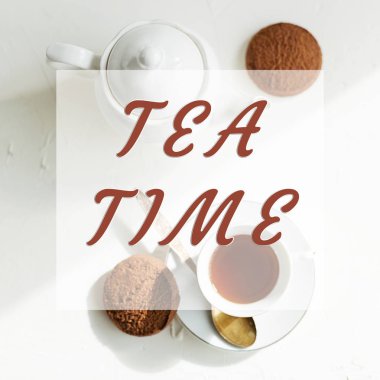 Tipografi poster. Resme metin üzerinde beyaz. Square.Tea zaman.