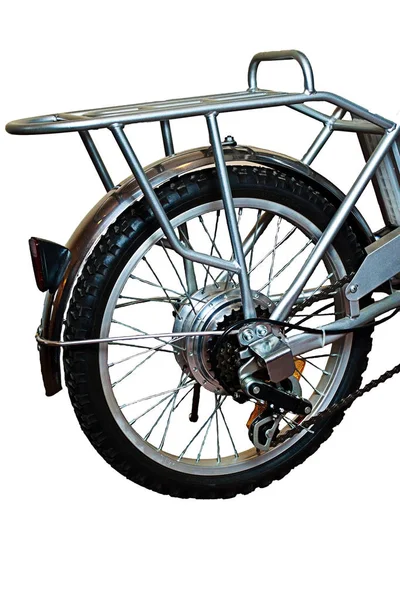 Gri Motosiklet Izole Bir Arka Tekerlek Görünümünü Kadar Kapalı — Stok fotoğraf