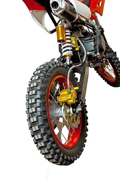 Geschlossene Sicht Auf Ein Hinterrad Eines Roten Motorrads Isoliert Roller — Stockfoto