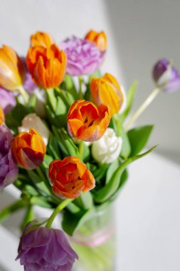 Güneşli bir günde renkli bahar lale bouquete